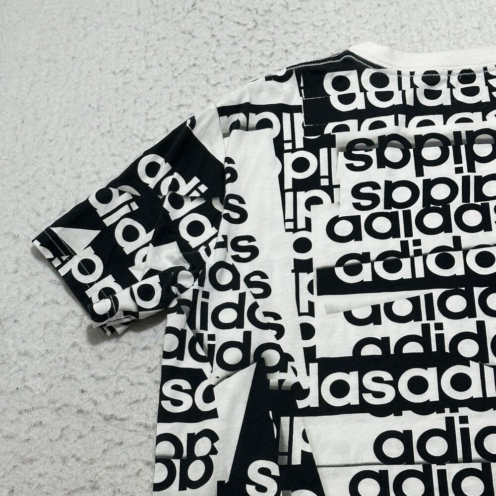 Adidas Boy's Large (14/16) Black White Logo Short Sleeve Athletic T Shirt - Picture 13 of 15